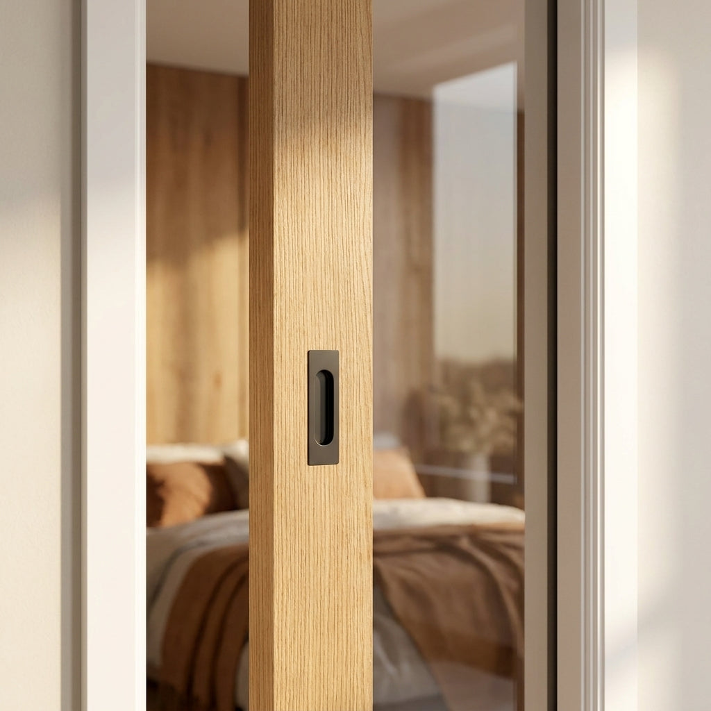 Oak Internal Pocket Door Set Unfinished 1 Light Clear Glass Framed 100mm - detail view