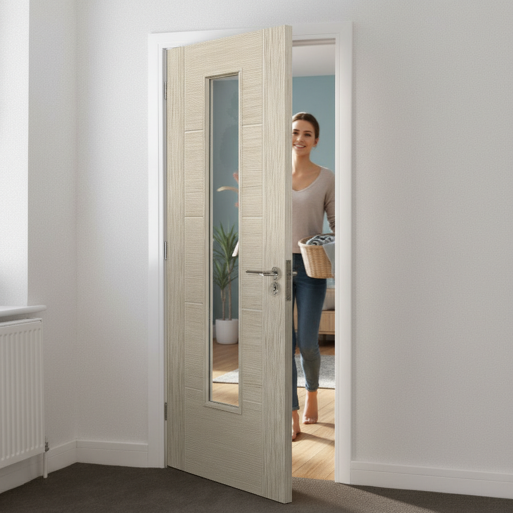 Premium Clear Glazed Internal Door with Wood Effect and Safety Glass - Contemporary 5-Ladder Design