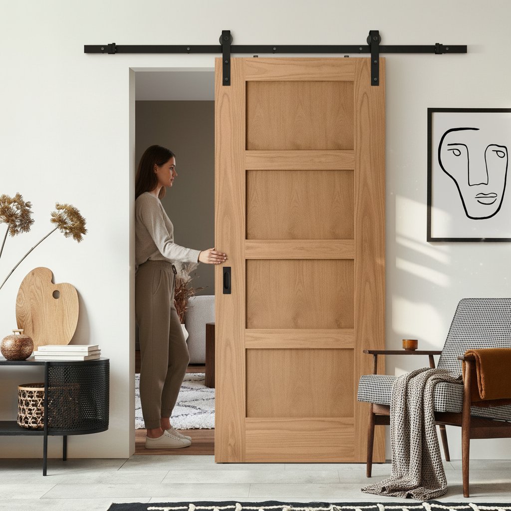 Unfinished Shaker 4 Panel Sliding Door Set for Tailored Home Design - High-Quality Professional Grade for Industrial and...