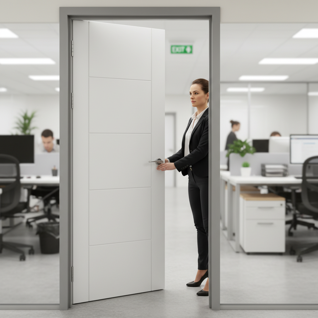 Premium White Primed Fire Door with 30 Minutes Fire Rating and Grooved Panel Effect