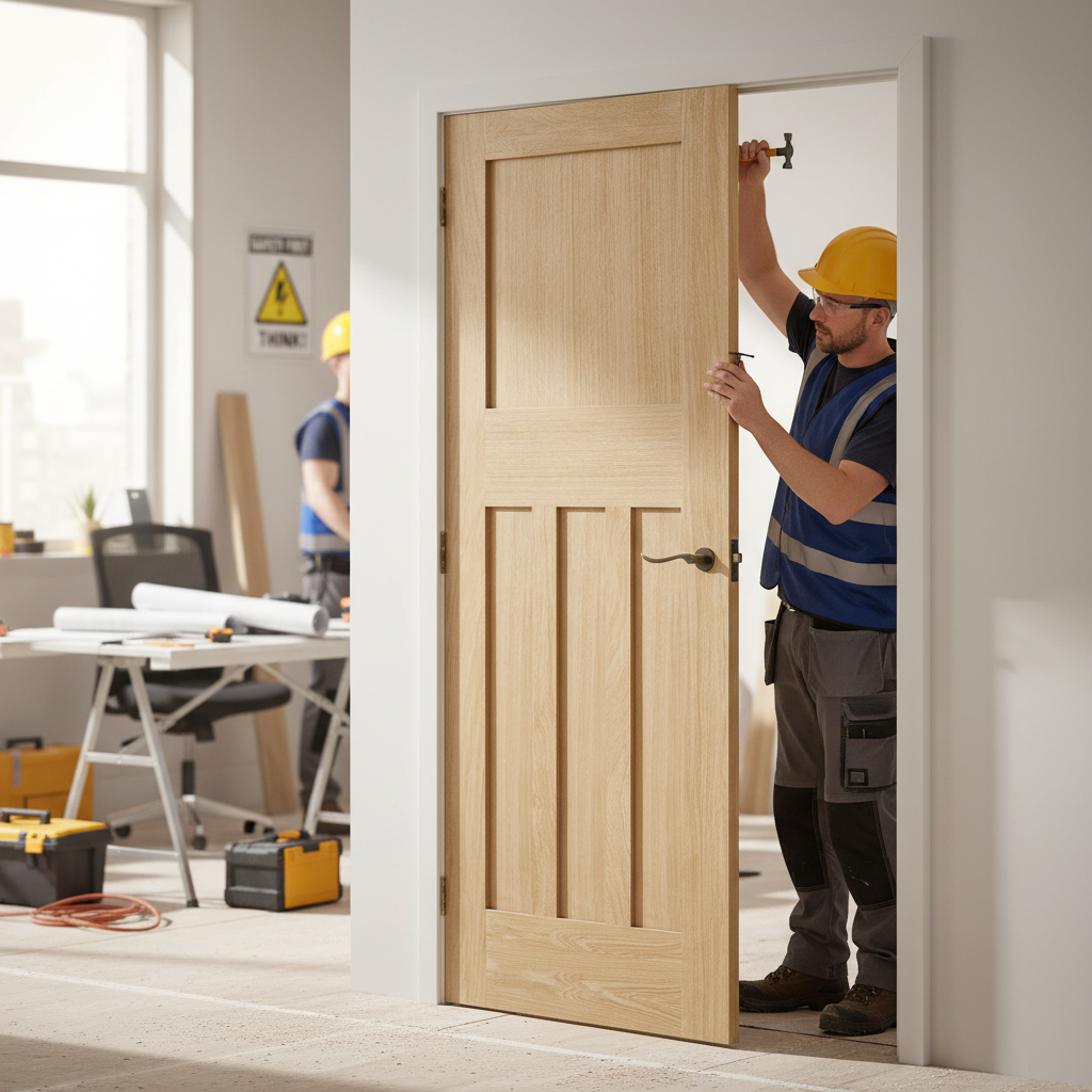 Premium Oak Shaker Fire Door - FD30 Rated, Unfinished, Solid Core, 44mm Thick for Durable Fire Protection