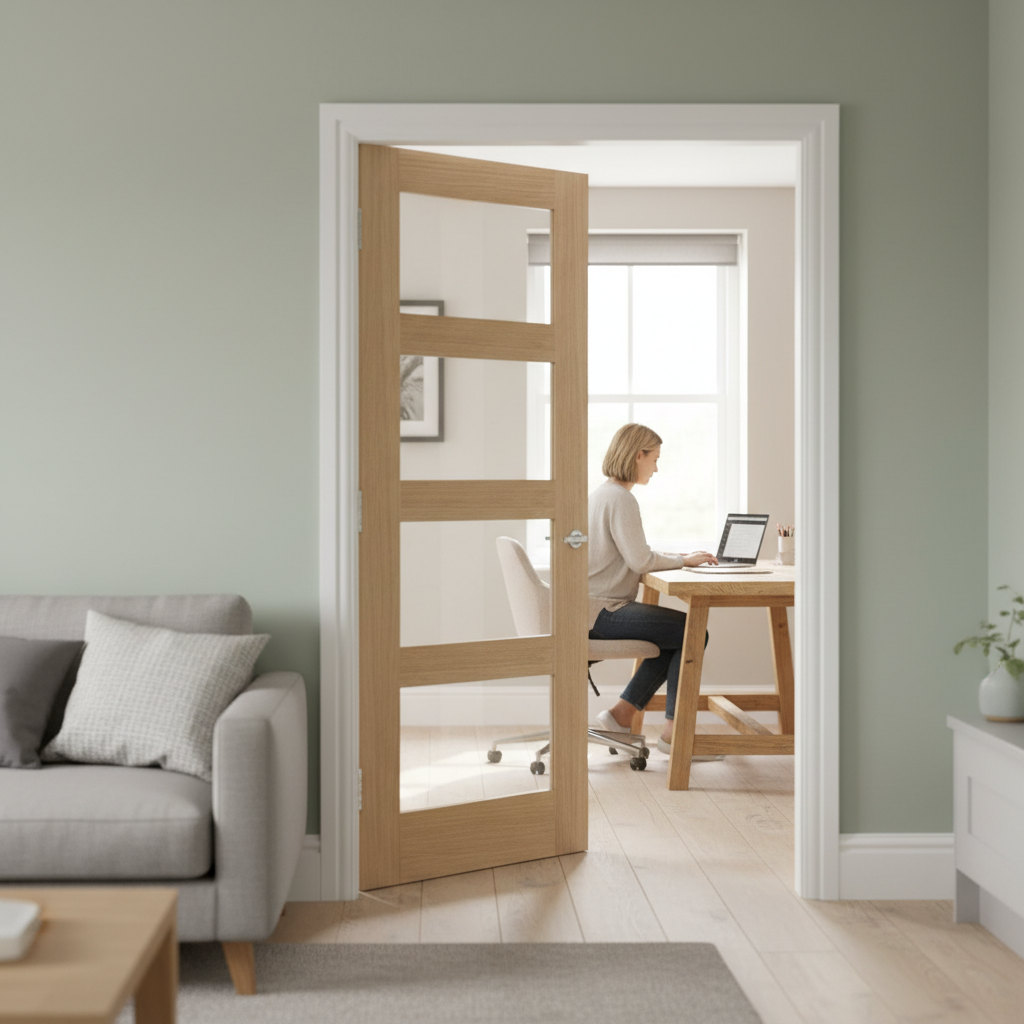 Premium Contemporary 4L Clear Glazed Oak Door - Fully Finished with Safety Glass for Modern Interiors