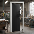 Premium Fluted Fire Door with 30-Minute Fire Rating, Solid Core Construction, and Sleek Black Design for Enhanced Safety and Aesthetics