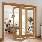 Premium Clear Glazed Bi-Folding Room Divider with Oak Frame and Tempered Glass - Versatile Space Solution