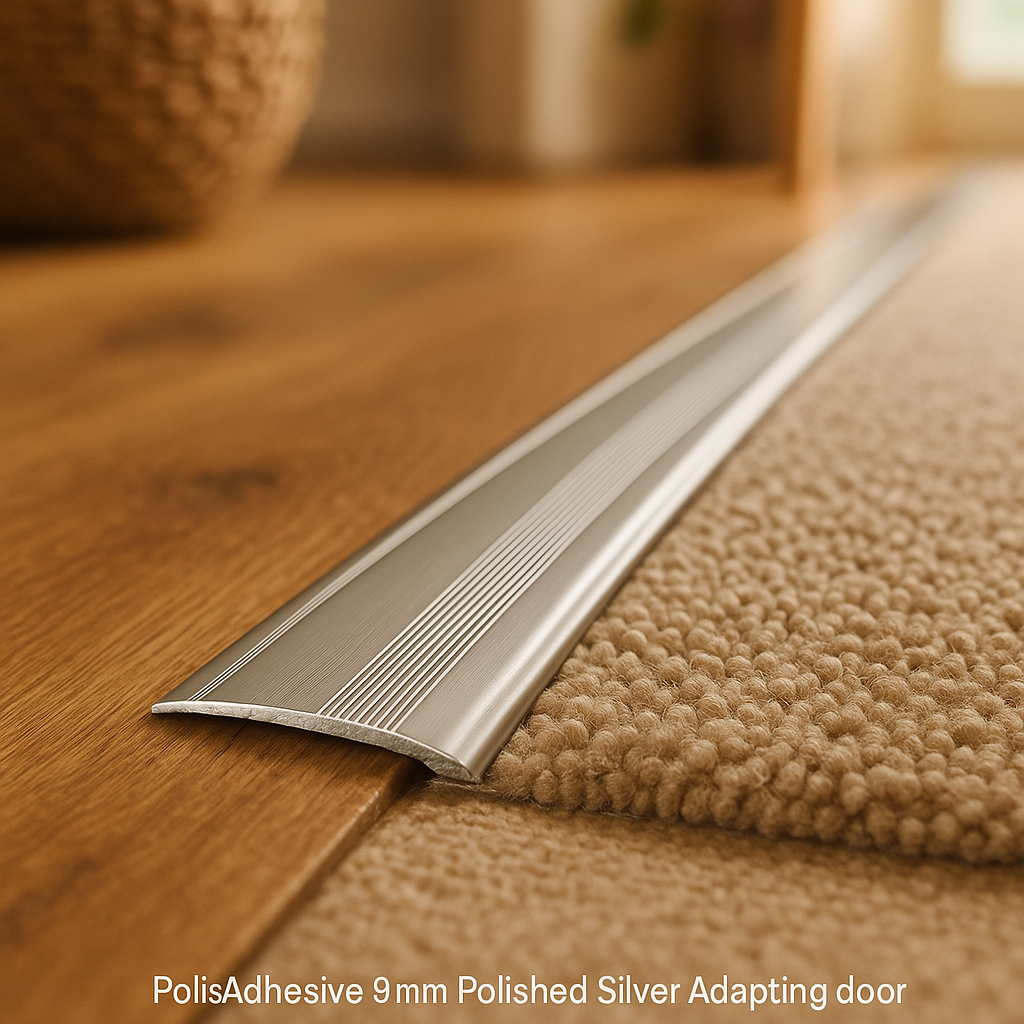 Self-Adhesive 900mm Polished Silver Adapting Door Profile - detail view