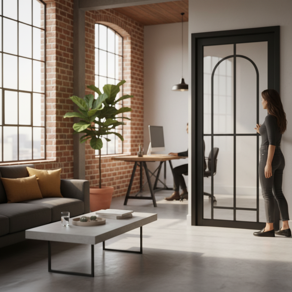 Premium Fully Finished 10 Light Arch Internal Industrial Studio Door with Toughened Safety Glass for Modern Interiors