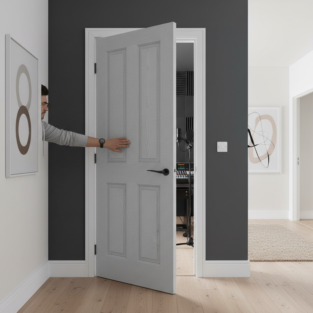 Premium Grey Moulded Textured 4 Panel Fire Door - FD30 Fire Rated for Modern Homes