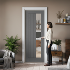 Premium Internal Fully Finished Ash Grey Clear Offset Glass Door with Wood Grain Texture and Engineered Durability - Image 2