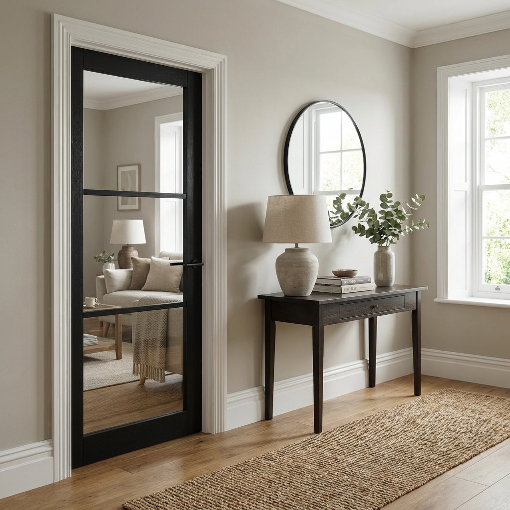 Internal Door Black Fully Finished with 3 Light Clear Glass