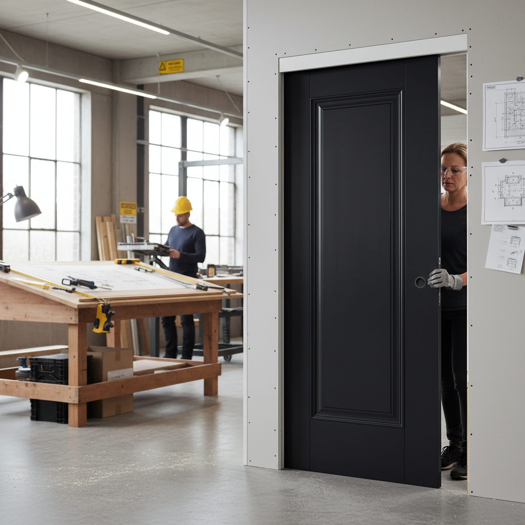 Premium 1 Panel Primed Pocket Door Set with Decorative Beaded Panel and Galvanised Steel Frame