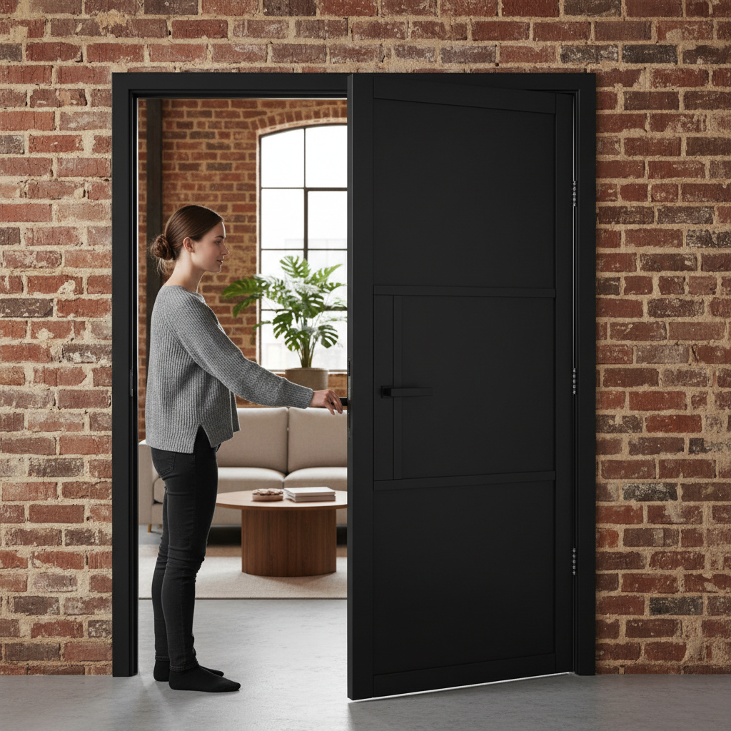 Premium Industrial Style 3 Panel Internal Door Pair with Solid Core and Prefinished Black Design