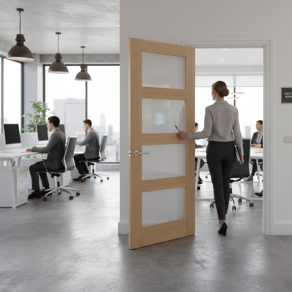 Premium Contemporary 4L Oak Internal Glazed Door with Frosted Glass for Modern Interiors