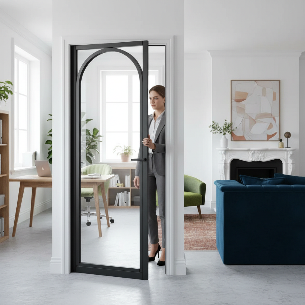 Premium Arched Internal Door with Clear Glazed Panel and Solid Engineered Core - Pre-Finished Black Design