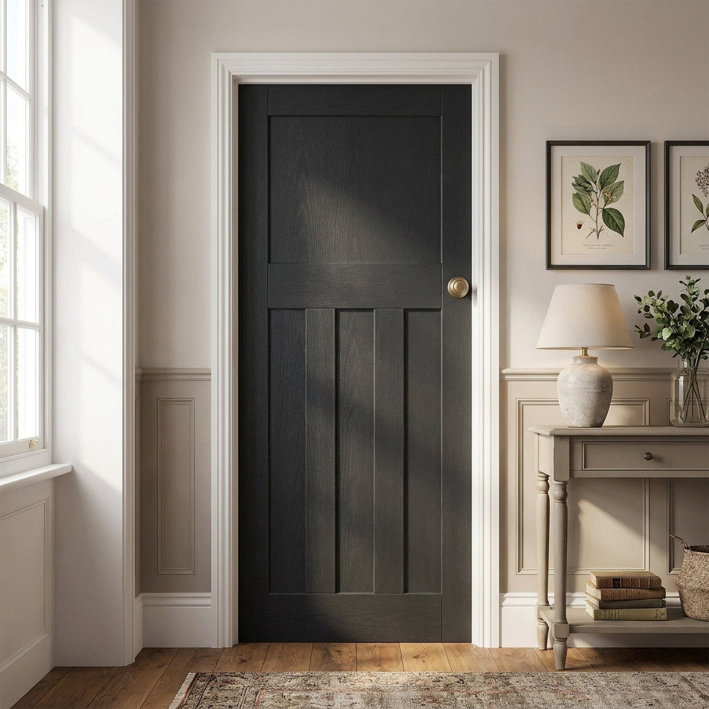 Internal Black FD30 Rated Fully Finished Oak Fire Door, Made-to-Measure