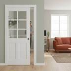 Premium Solid White Pocket Door Set with Glazed Panels, Galvanised Steel Frame, and Adjustable Jambs - Ideal for Space-Saving Elegance