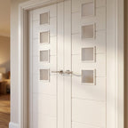 Internal French Door with 4 Light Obscure Glass, White Primed, Semi-Solid Core - detail view