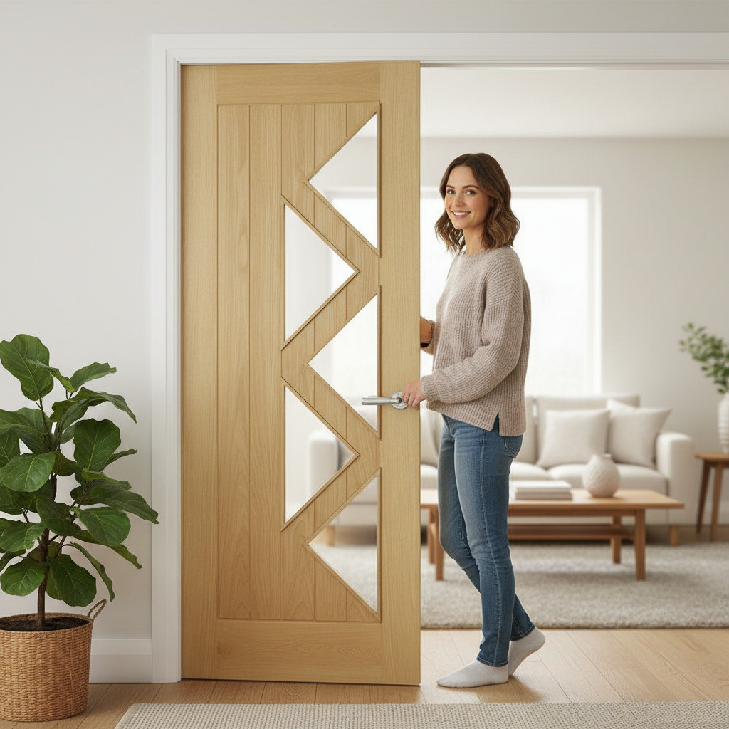 Premium 5L Internal Door with Clear Toughened Glass and Solid Core - Fully Finished with Bespoke Sizing Options