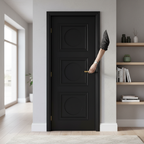 Premium 3 Panel Internal Door in Primed Black Finish with Decorative Moulding for Traditional Homes