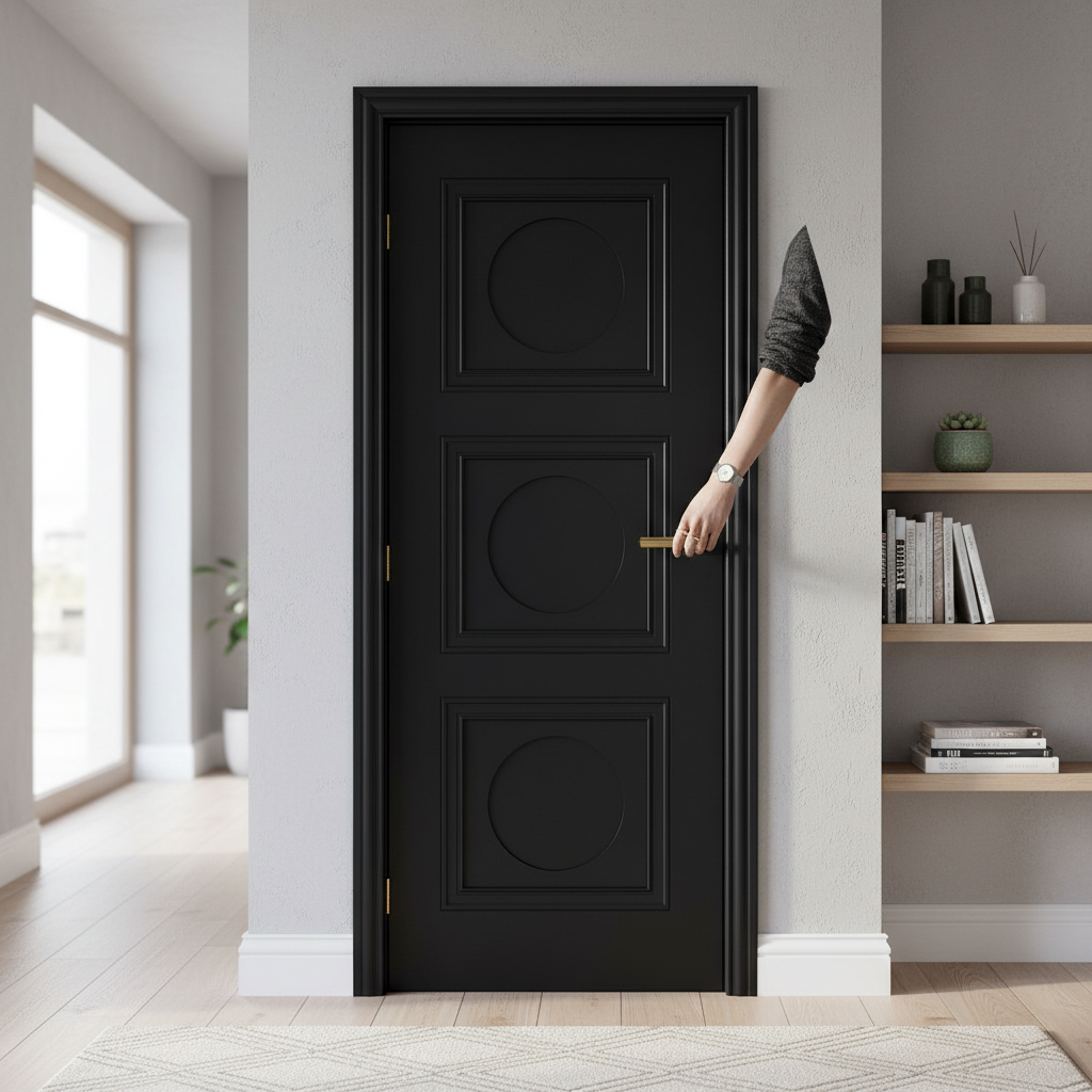 Premium 3 Panel Internal Door in Primed Black Finish with Decorative Moulding for Traditional Homes