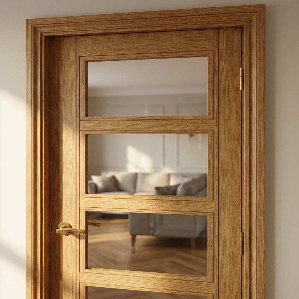 Internal Oak Made-to-Measure Unfinished Shaker Door with 4 Light Clear Glass - detail view