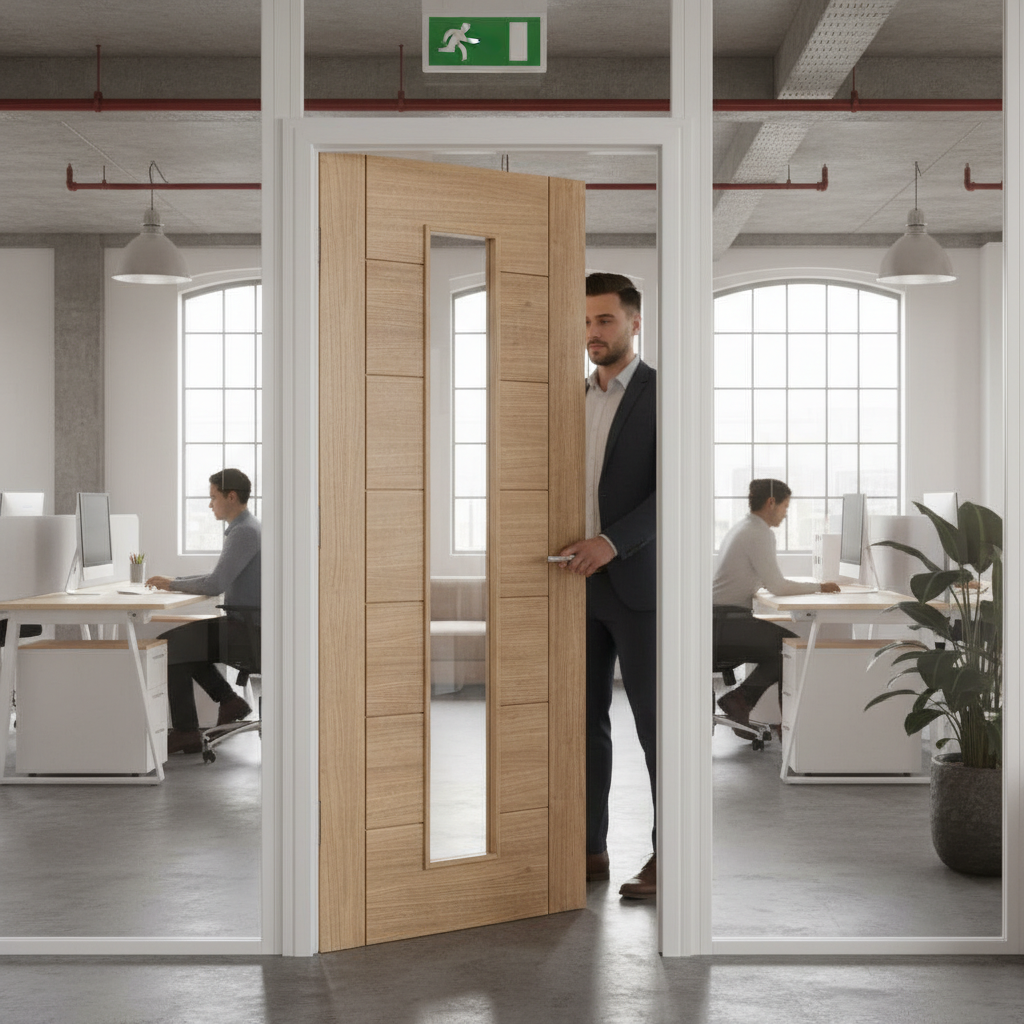 Premium Clear Glazed Oak Long Light Door with Raised Mouldings, Minimalist Design, Engineered Construction for Durability