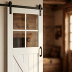 Internal White Primed Barn Sliding Door with 4 Light Clear Glass - Solid Core - detail view