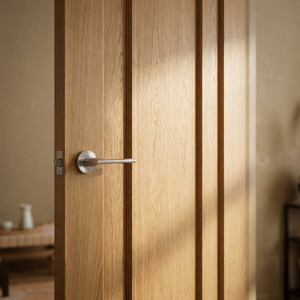 Internal Unfinished Oak Door - Toledo 3 Panel Design - detail view