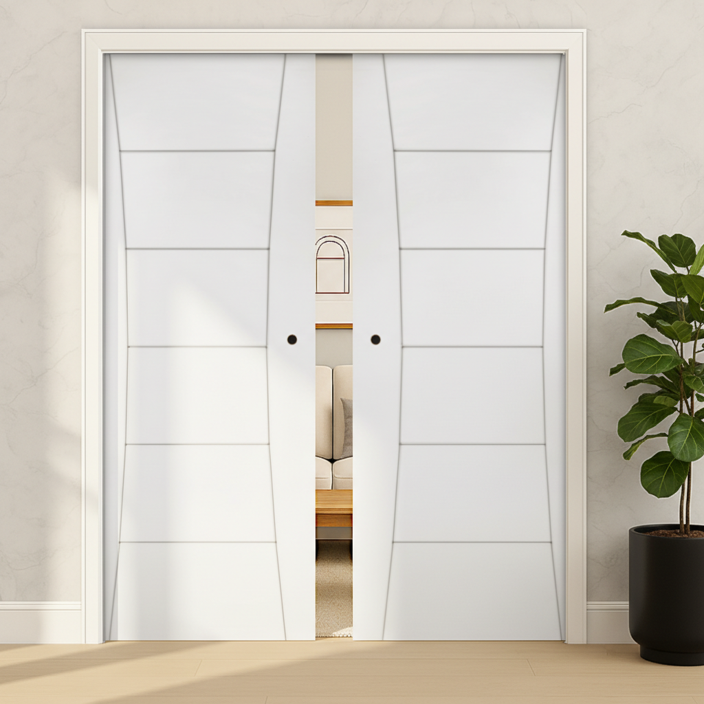Premium Double Pocket Door System with Galvanised Steel Frame and Adjustable Jambs for Elegant Spaces