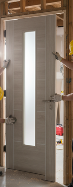 Premium Internal Light Grey Laminated Glazed Door with Clear Safety Glass for Modern Interiors