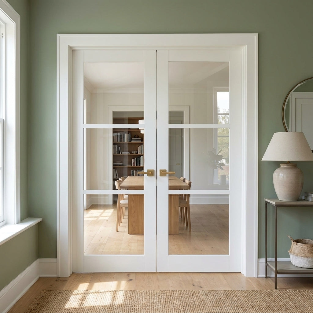 Internal White Double Door with 3 Light Clear Glass, Primed Finish