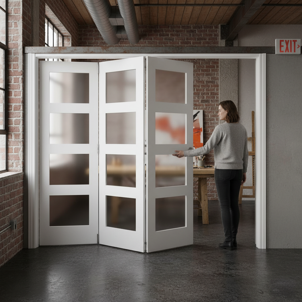 Premium White Obscure Glazed Room Divider with Top Hung Mechanism for Seamless Space Transition