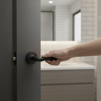 Premium Internal Bathroom Lever Handle Pack with Round Rose, Matt Black Finish and Privacy Lock for Modern Doors - Image 2
