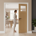 Premium Unfinished Oak Pocket Door Set with Clear Glass Panel - Vintage 1930s Design for Space Efficiency and Customization