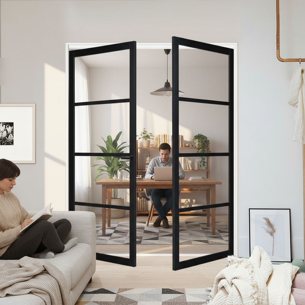 Premium Industrial Style Custom Made French Doors with Sleek Matt Black Finish and Durable Hardware Design