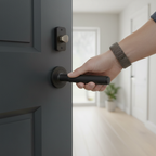 Premium Knurled Internal Lever Handle Set on Round Rose - Matt Black Finish with Latch and Hinges - Image 2