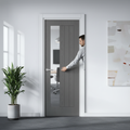 Premium Internal Fully Finished Ash Grey Clear Offset Glass Door with Wood Grain Texture and Engineered Durability