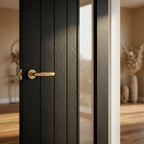 Internal Ash Grey Door with Clear Offset Glass, Fully Finished, Solid Core - detail view