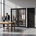 Premium Clear Glazed Brushed Black Oak Single Door Room Divider with Side Panel and Matching Frame