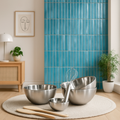 Glossy Turquoise Elara Smooth Linear Ceramic Wall Tile