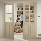 Premium Clear Glazed Double Pocket Door System with 4 Bevelled Panels for Modern Home Design