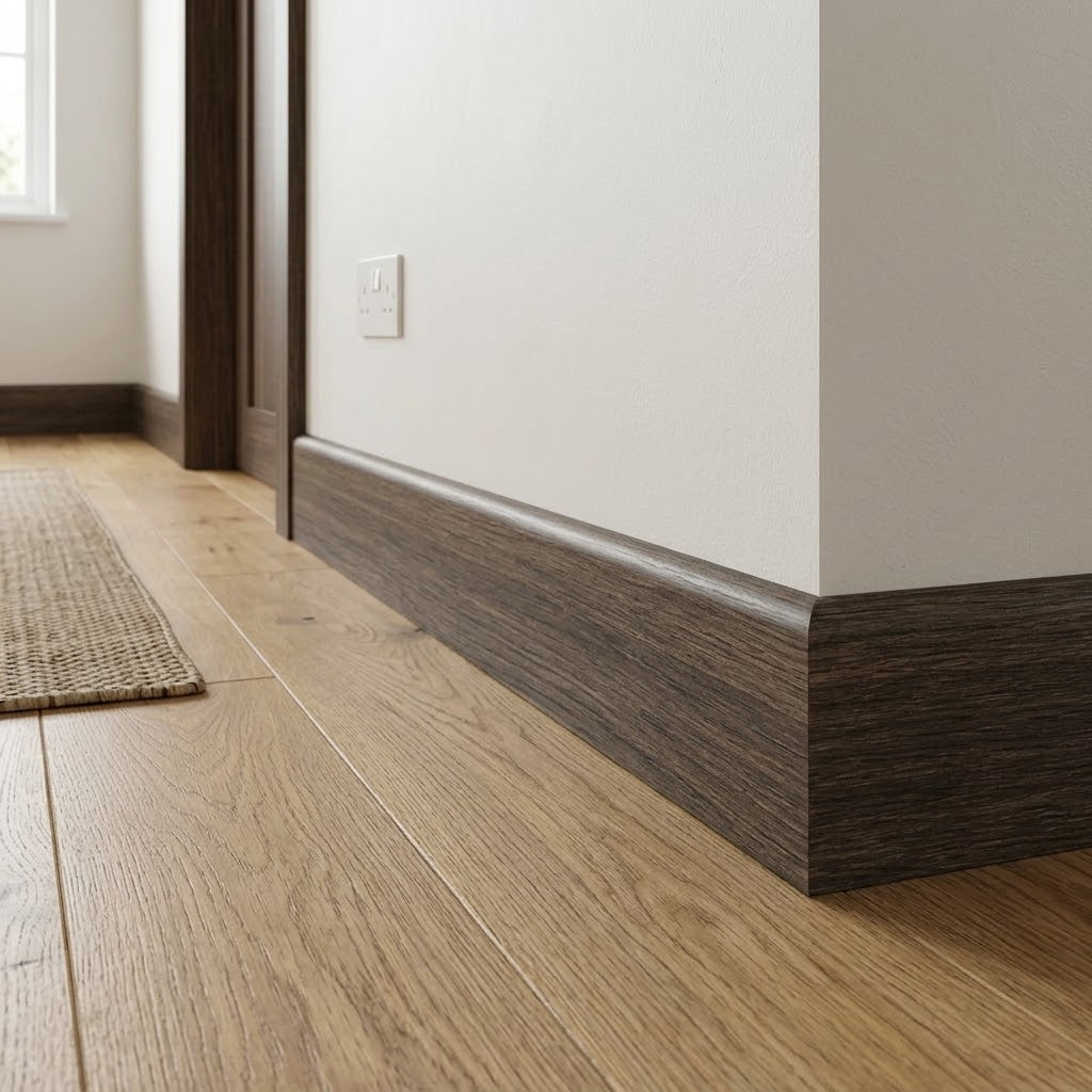 Walnut Laminate Skirting Board 2.4m Round Pencil 2400 x 15 x 63mm