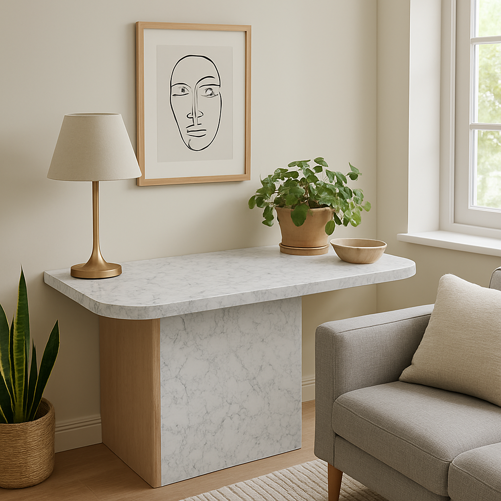 Rounded Edge Laminate Worktop in Marmo Bianco, 3000mm x 600mm x 38mm