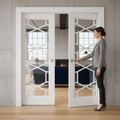 Premium White Glazed Double Pocket Door Set with Galvanised Steel Frame and Adjustable Runners for Modern Interiors