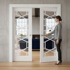 Premium White Glazed Double Pocket Door Set with Galvanised Steel Frame and Adjustable Runners for Modern Interiors