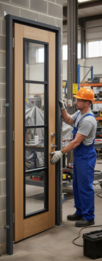 Premium Fully Finished FD30 Fire Door with Walnut Inlay - Engineered for Strength and Stability