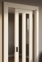 Internal Pocket Door Set, White Primed, 3 Light Clear Glass, 100mm Thick - detail view