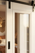 Internal Sliding Door with 1 Light Clear Glass, White Primed Finish - detail view