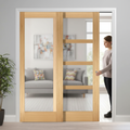 Premium Clear Glazed Telescopic Pocket Door System with Wooden Jamb Kit and Adjustable Features for Maximum Space Efficiency