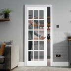 Premium Clear Glazed Pocket Door Set with 15 Panels, Galvanised Steel Frame, and Adjustable Jamb Options for Seamless Installation
