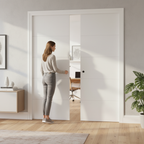 Premium 5 Panel Double Pocket Door Set with Adjustable Jambs and Galvanized Steel Frame for Modern Interiors